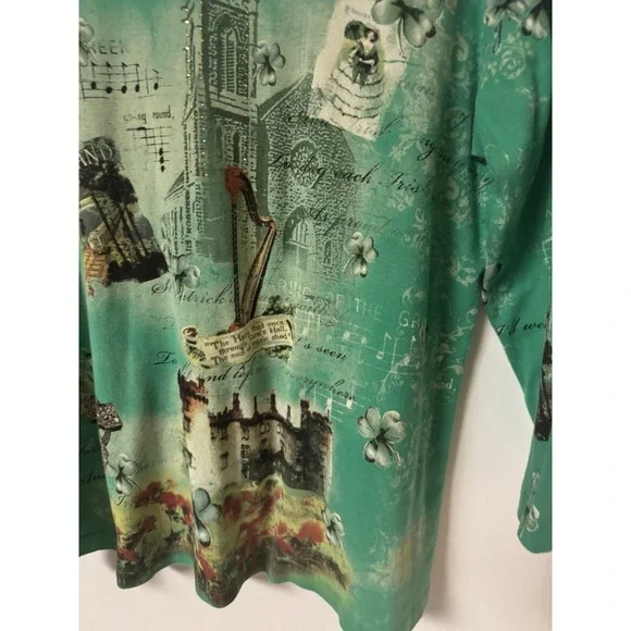 Christopher & Banks Women's Size L Irish Theme Cotton 3/4 Sleeve Cotton Shirt - Picture 4 of 15